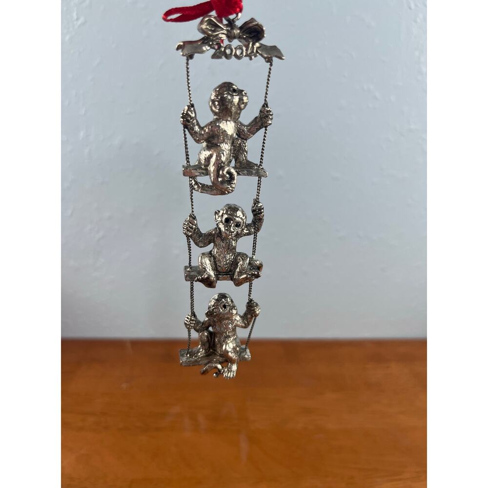 VTG Arthur Court Christmas Ornament 2004 Swinging Monkeys Holidays